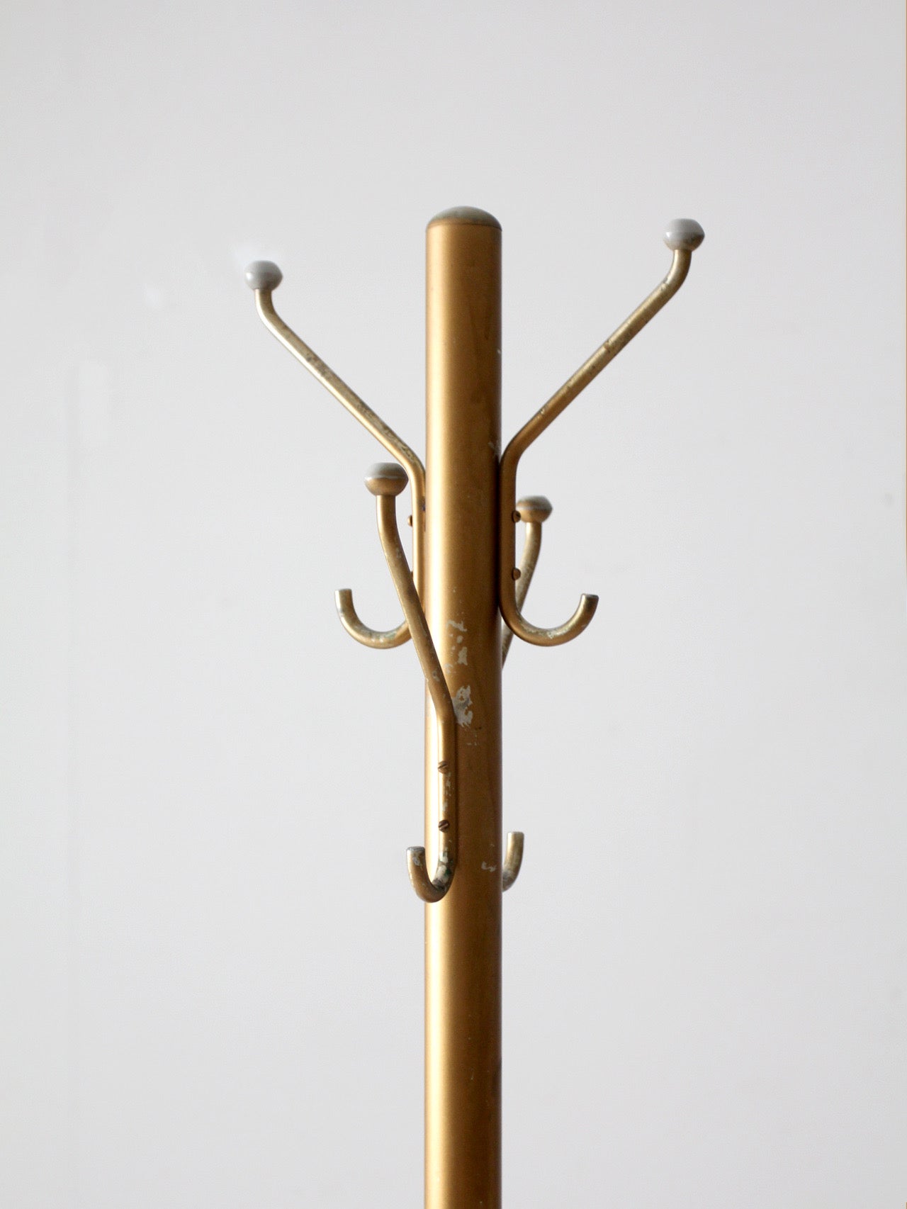 mid-century gold tone aluminum coat rack hall stand