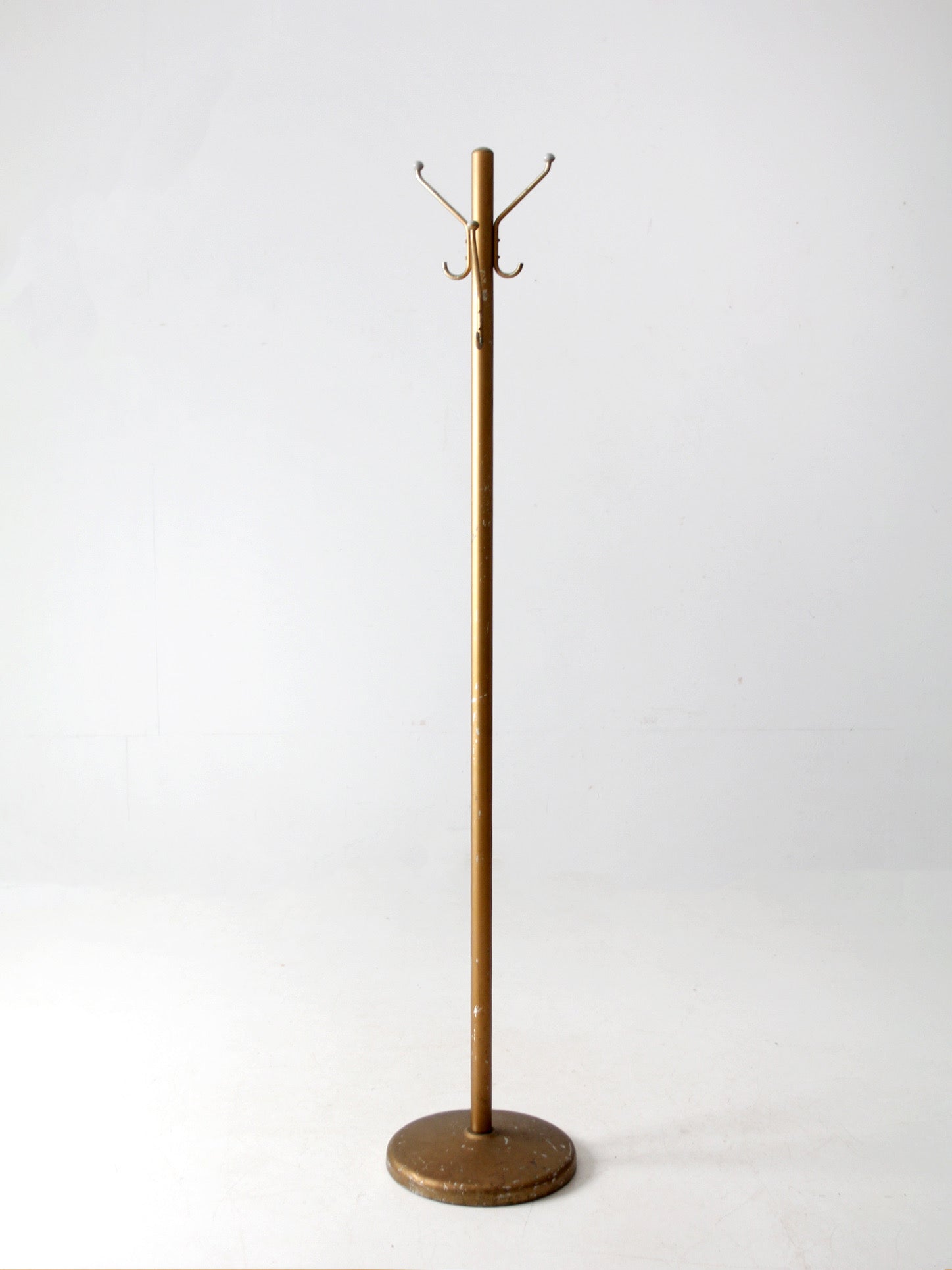 mid-century gold tone aluminum coat rack hall stand