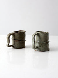 vintage abstract studio pottery mugs pair