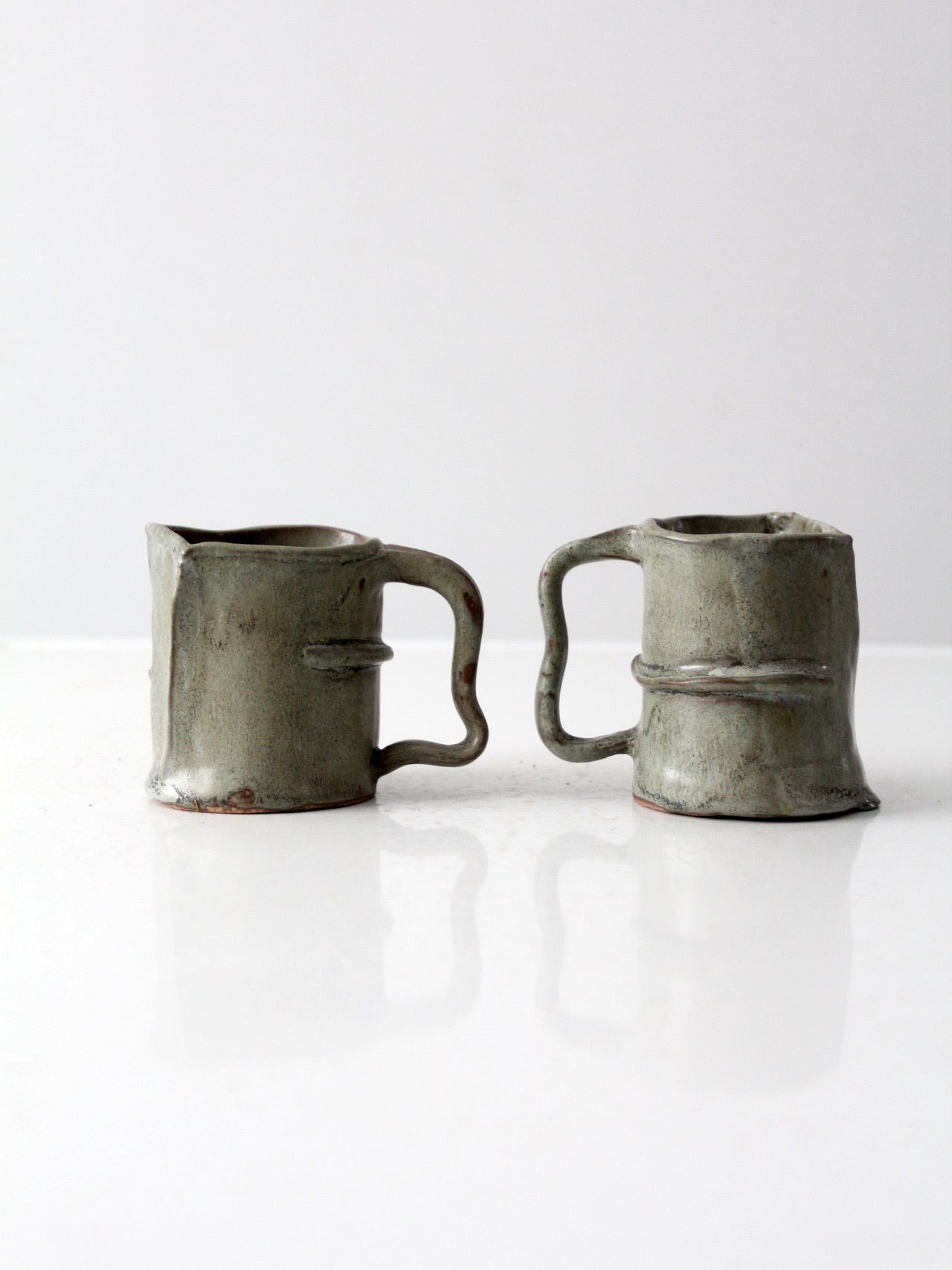 vintage abstract studio pottery mugs pair