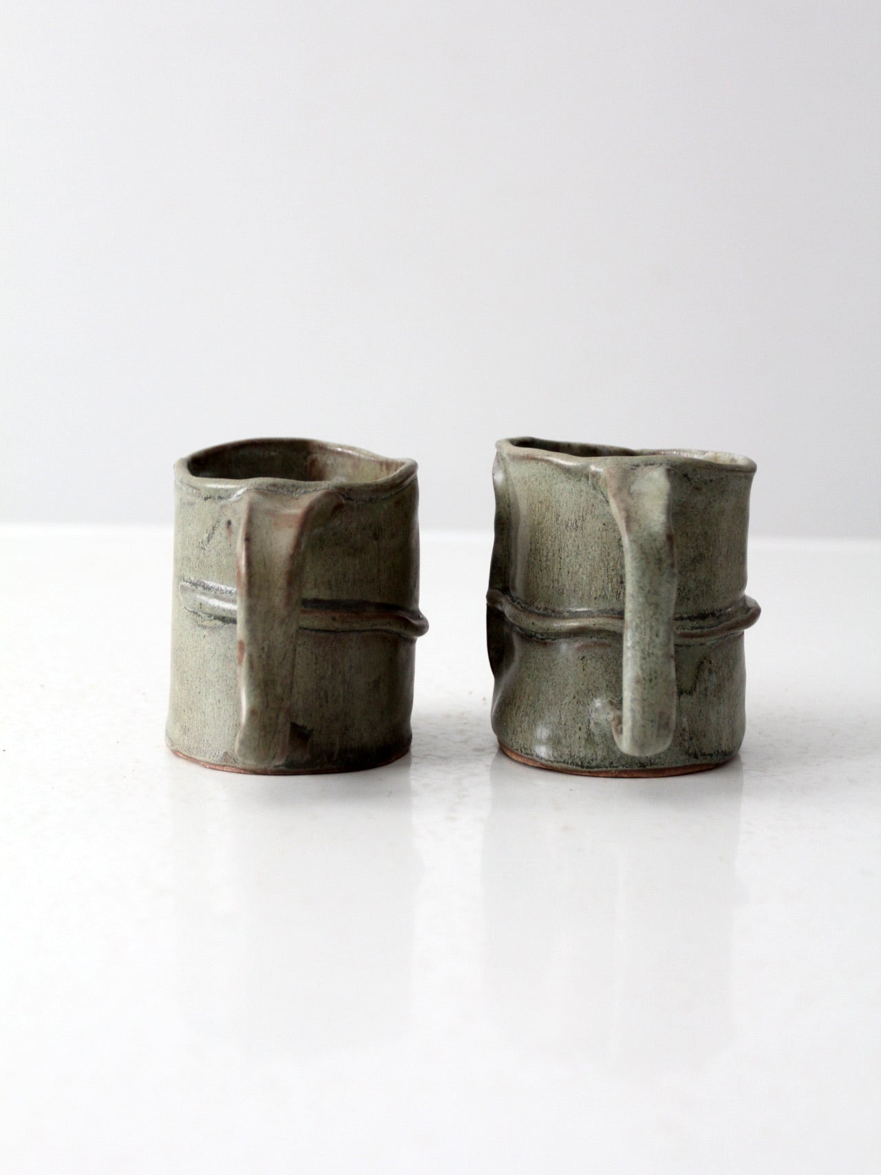 vintage abstract studio pottery mugs pair