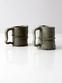 vintage abstract studio pottery mugs pair