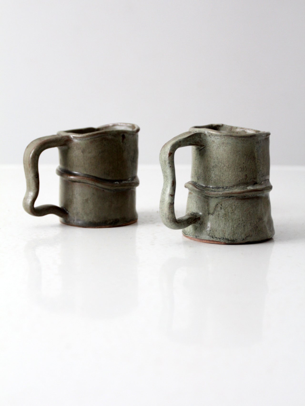 vintage abstract studio pottery mugs pair