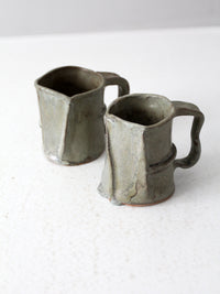 vintage abstract studio pottery mugs pair