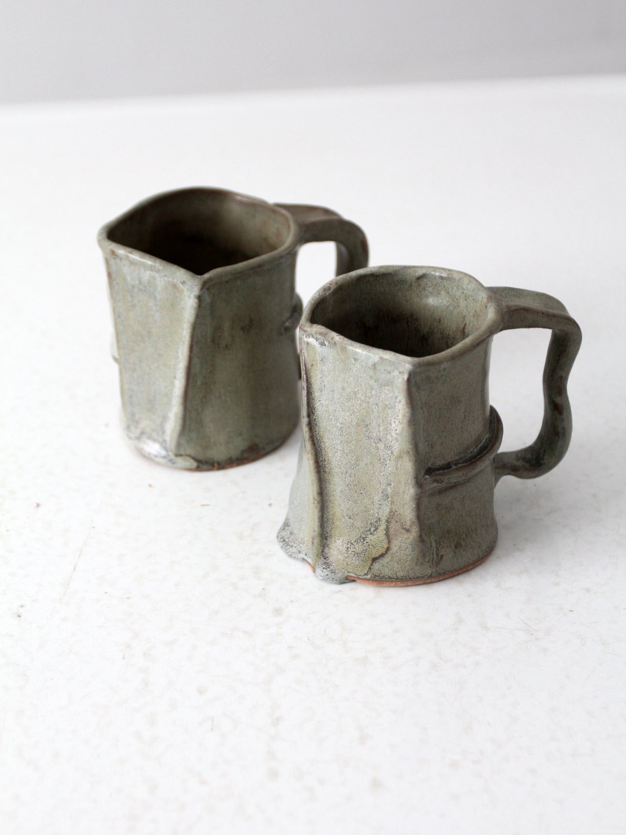 vintage abstract studio pottery mugs pair