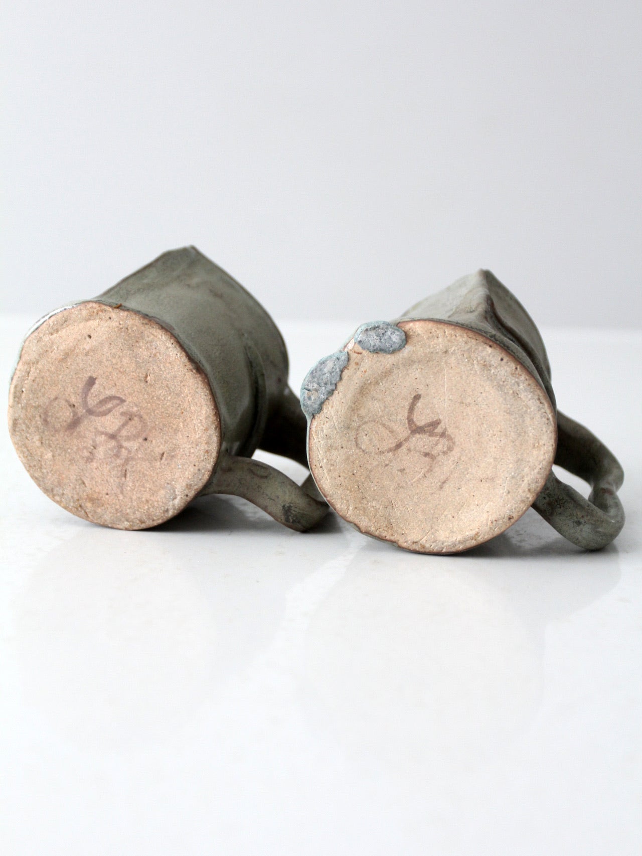 vintage abstract studio pottery mugs pair