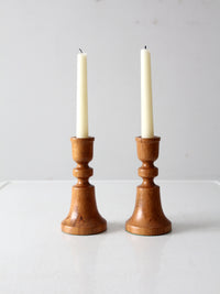 vintage handmade wooden candlestick holders pair