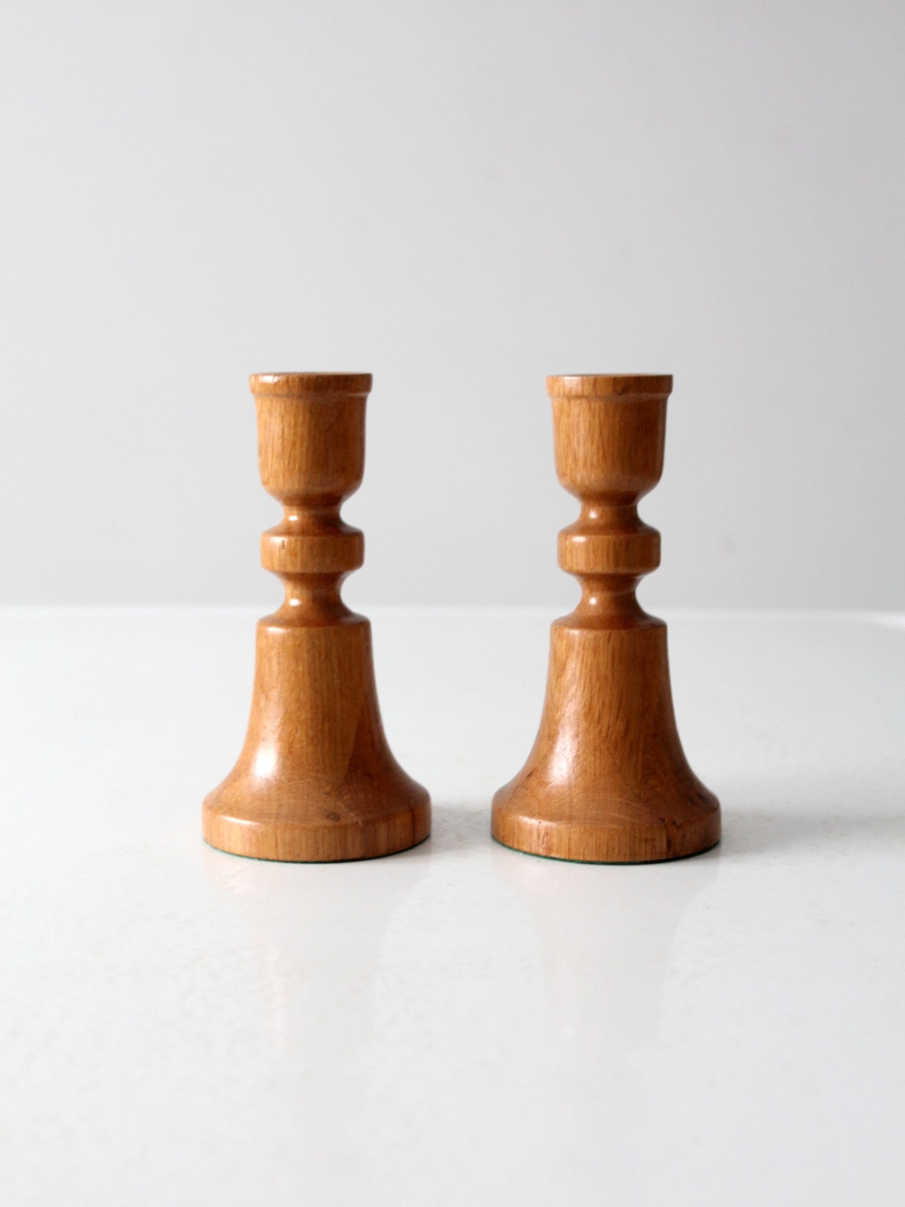 vintage handmade wooden candlestick holders pair