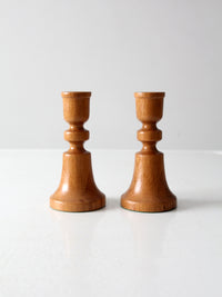 vintage handmade wooden candlestick holders pair