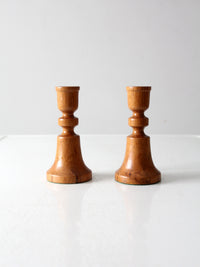 vintage handmade wooden candlestick holders pair