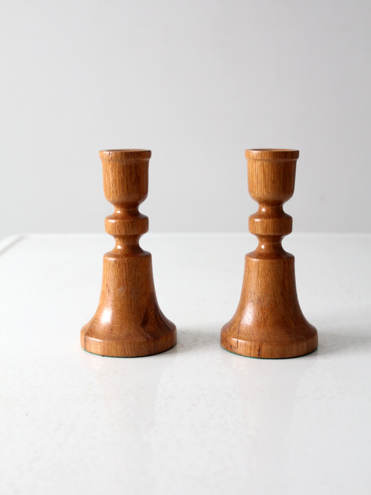 vintage handmade wooden candlestick holders pair