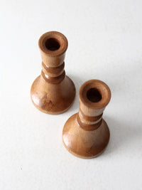 vintage handmade wooden candlestick holders pair