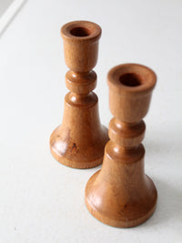 vintage handmade wooden candlestick holders pair