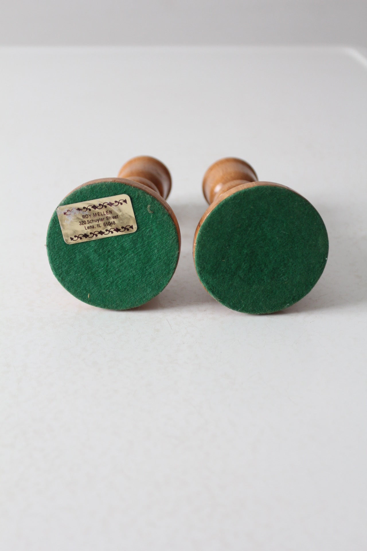 vintage handmade wooden candlestick holders pair