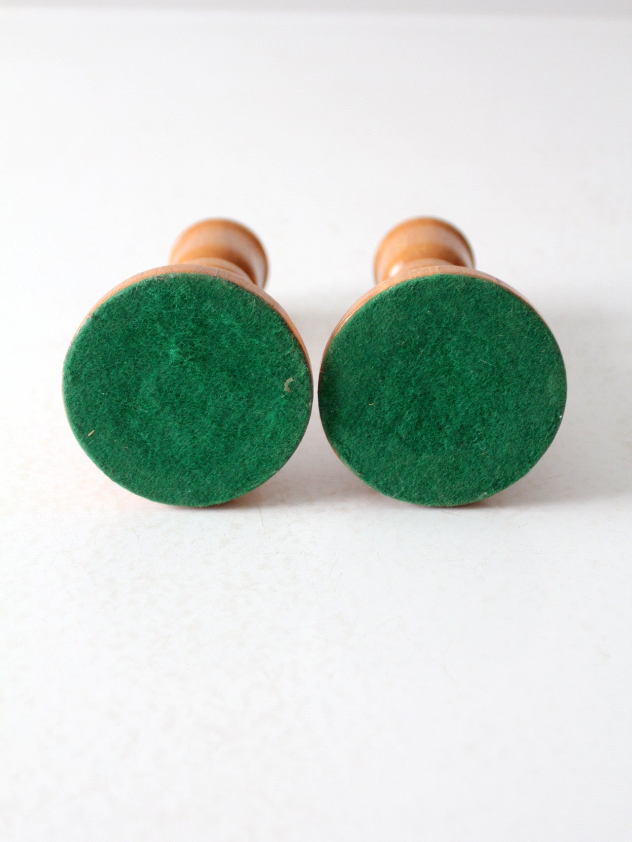 vintage handmade wooden candlestick holders pair