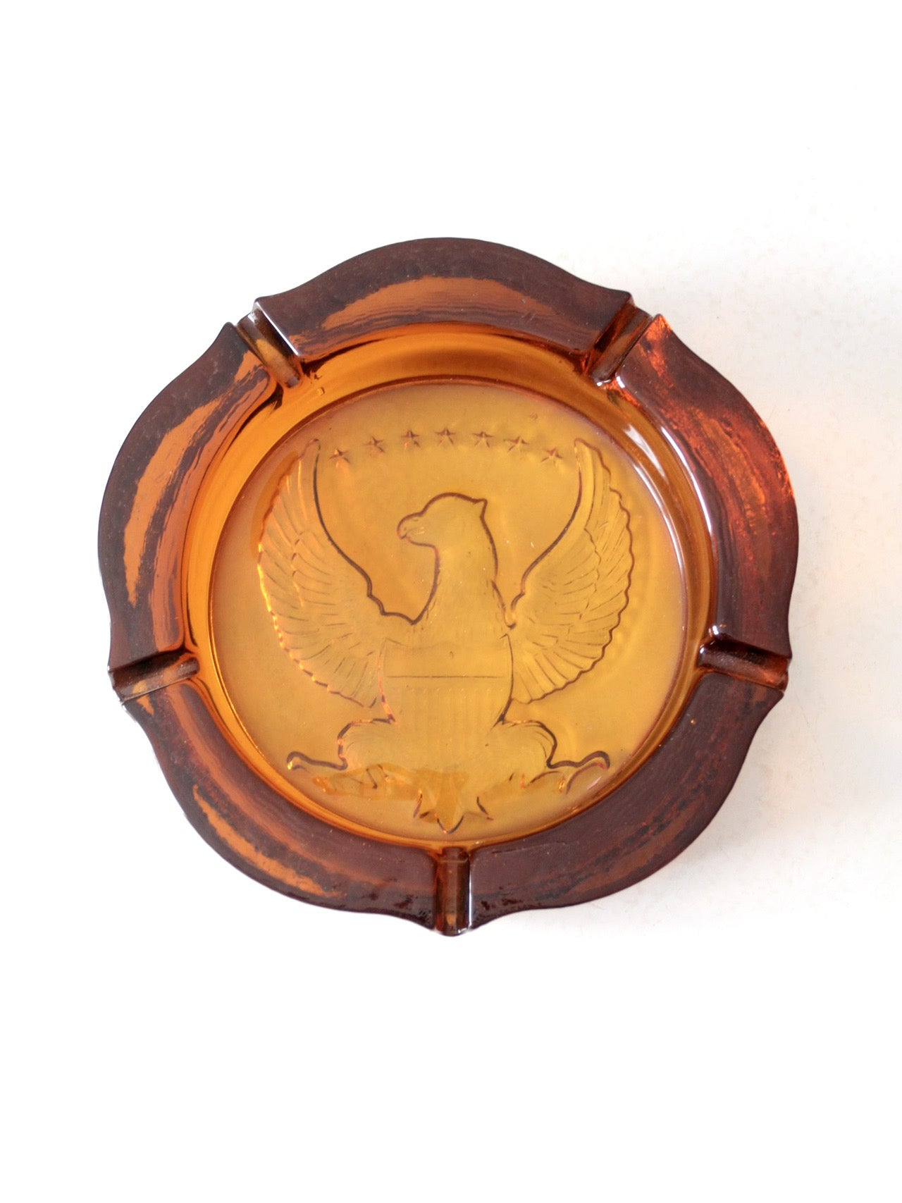vintage amber glass eagle ashtray