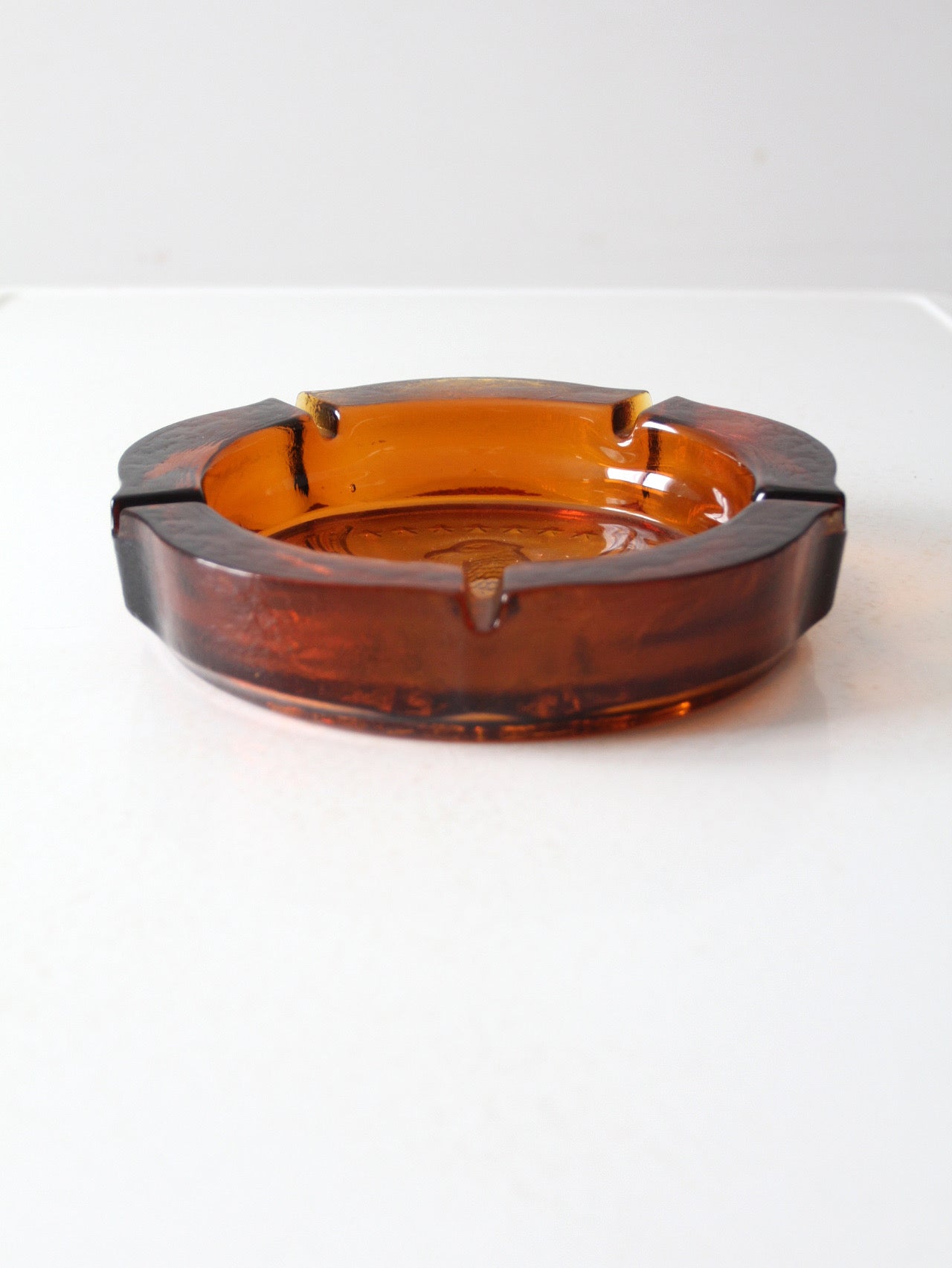 vintage amber glass eagle ashtray