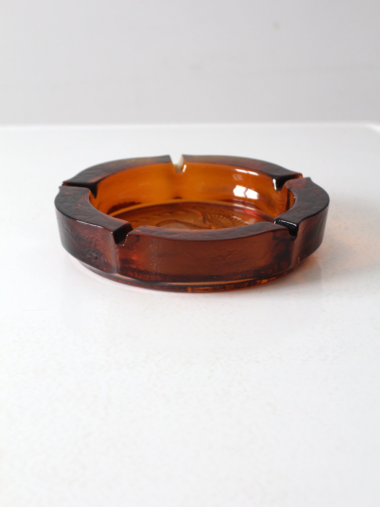 vintage amber glass eagle ashtray