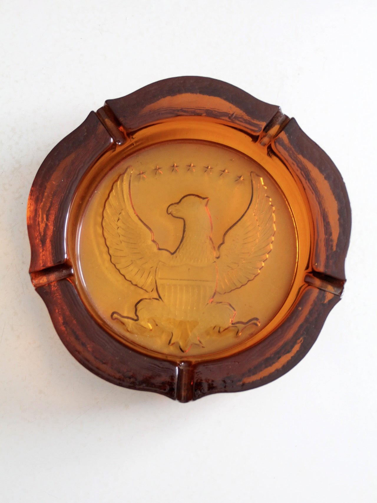 vintage amber glass eagle ashtray