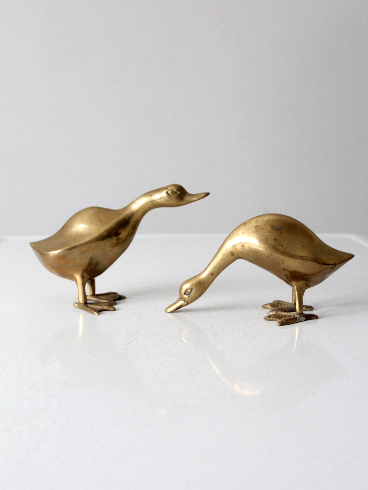 mid century brass bird pair