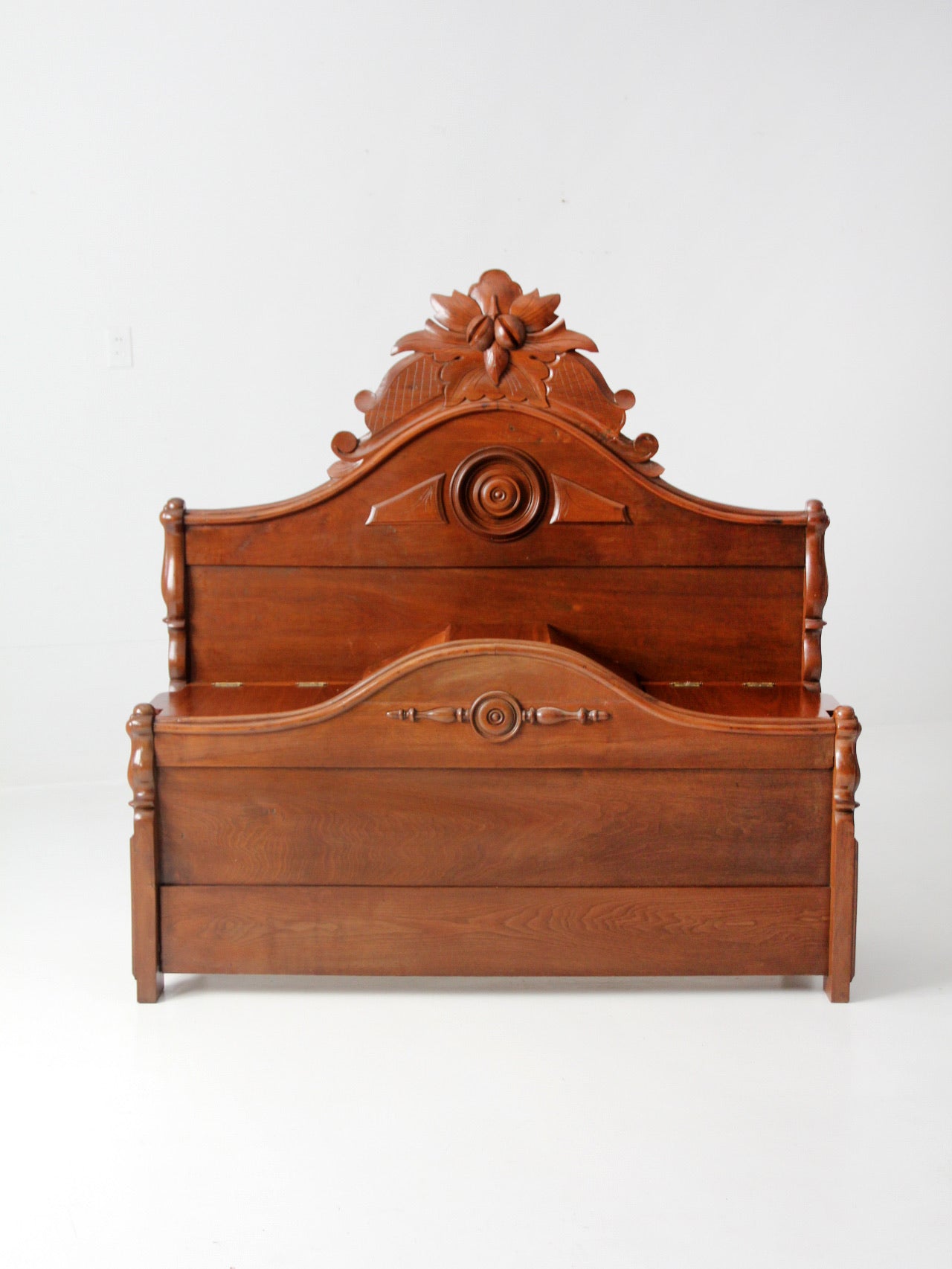 Victorian style carved wood footboard bench