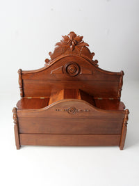 Victorian style carved wood footboard bench