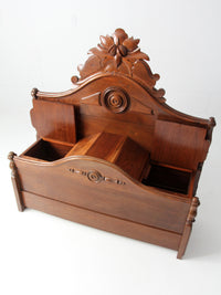 Victorian style carved wood footboard bench