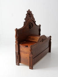 Victorian style carved wood footboard bench
