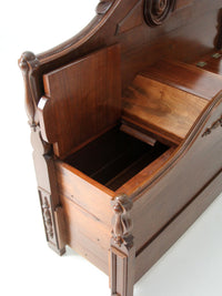 Victorian style carved wood footboard bench