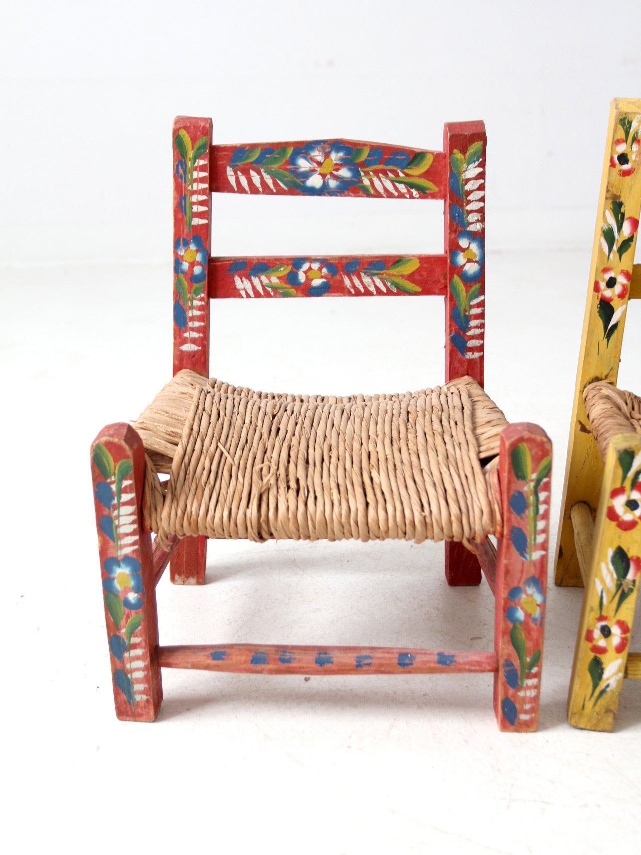 vintage Mexican folk art children's chair pair