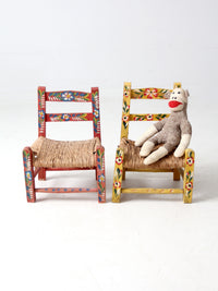 vintage Mexican folk art children's chair pair
