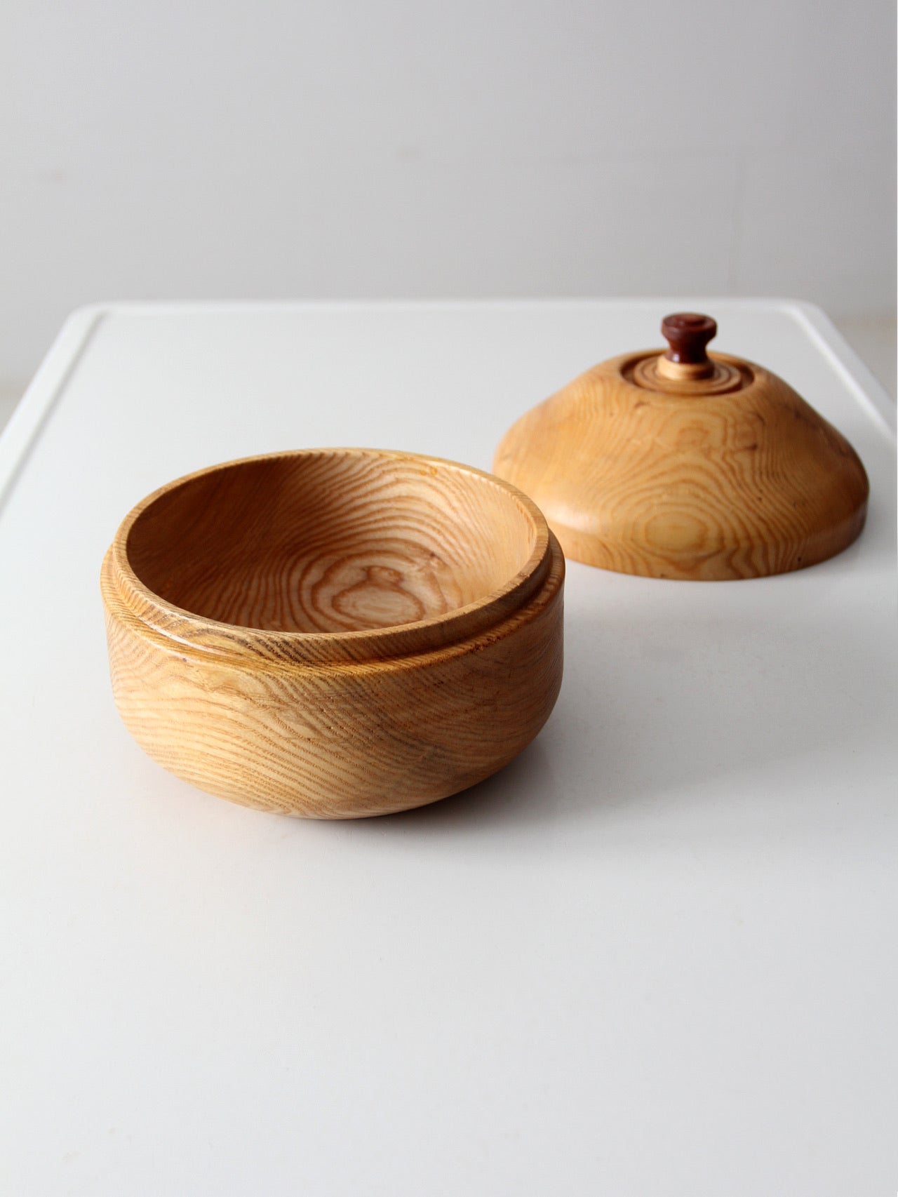 vintage handmade wood bowl with lid