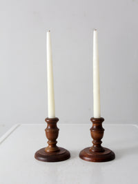 vintage wooden candle holders pair