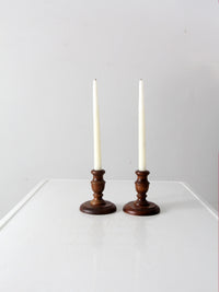 vintage wooden candle holders pair