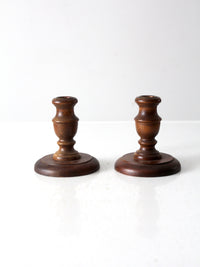 vintage wooden candle holders pair
