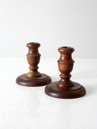 vintage wooden candle holders pair