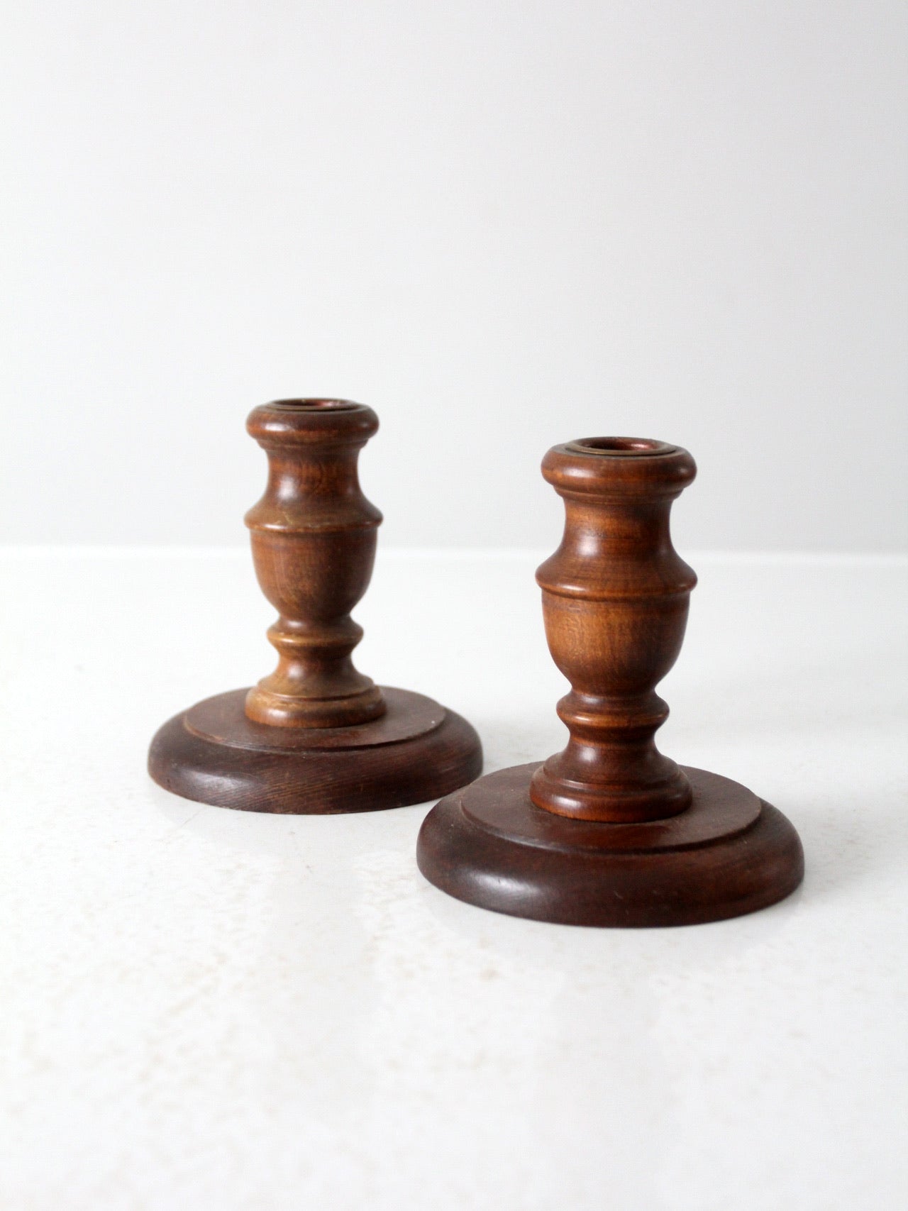 vintage wooden candle holders pair