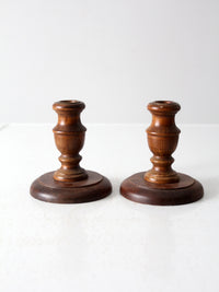 vintage wooden candle holders pair