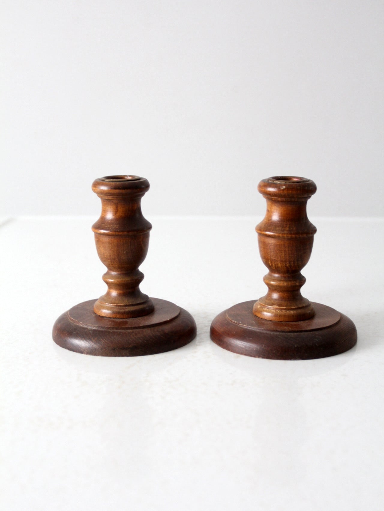 vintage wooden candle holders pair