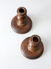 vintage wooden candle holders pair