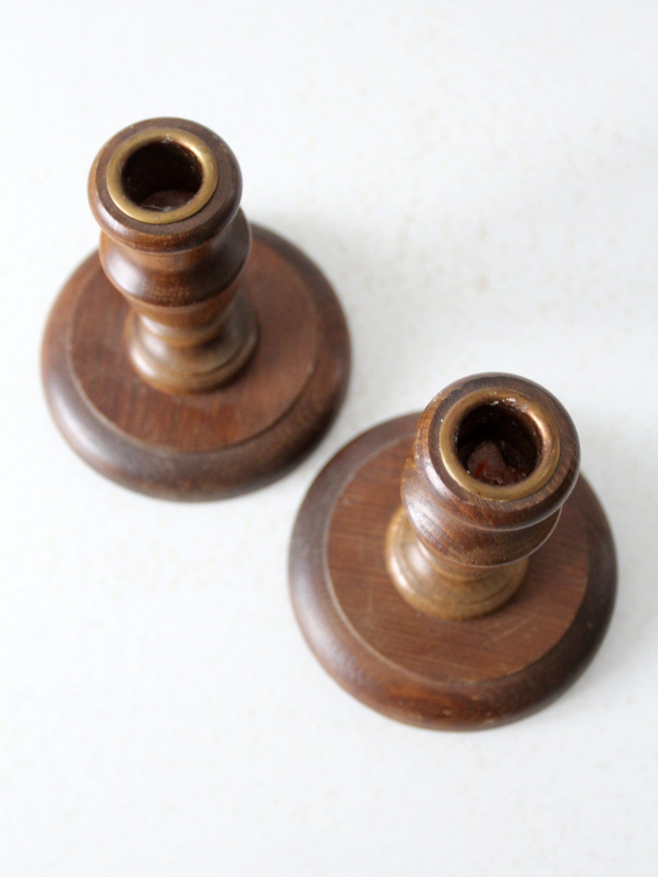 vintage wooden candle holders pair