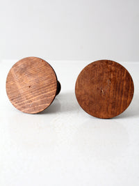vintage wooden candle holders pair