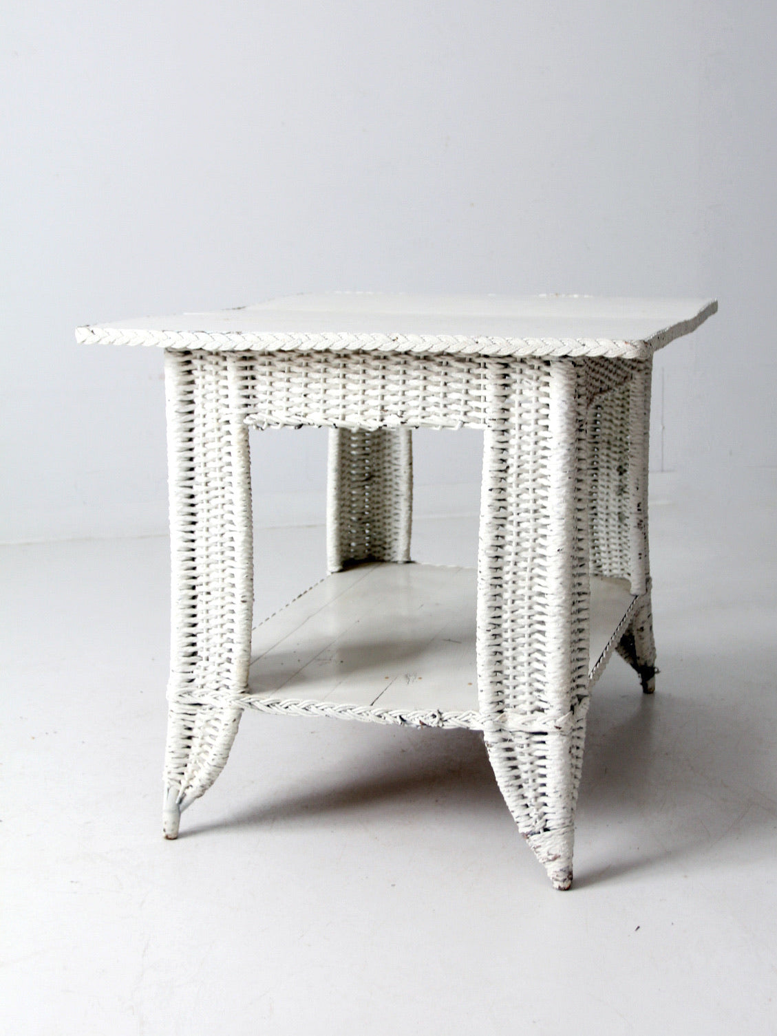 antique white wicker library table
