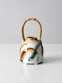 vintage studio pottery basket vase