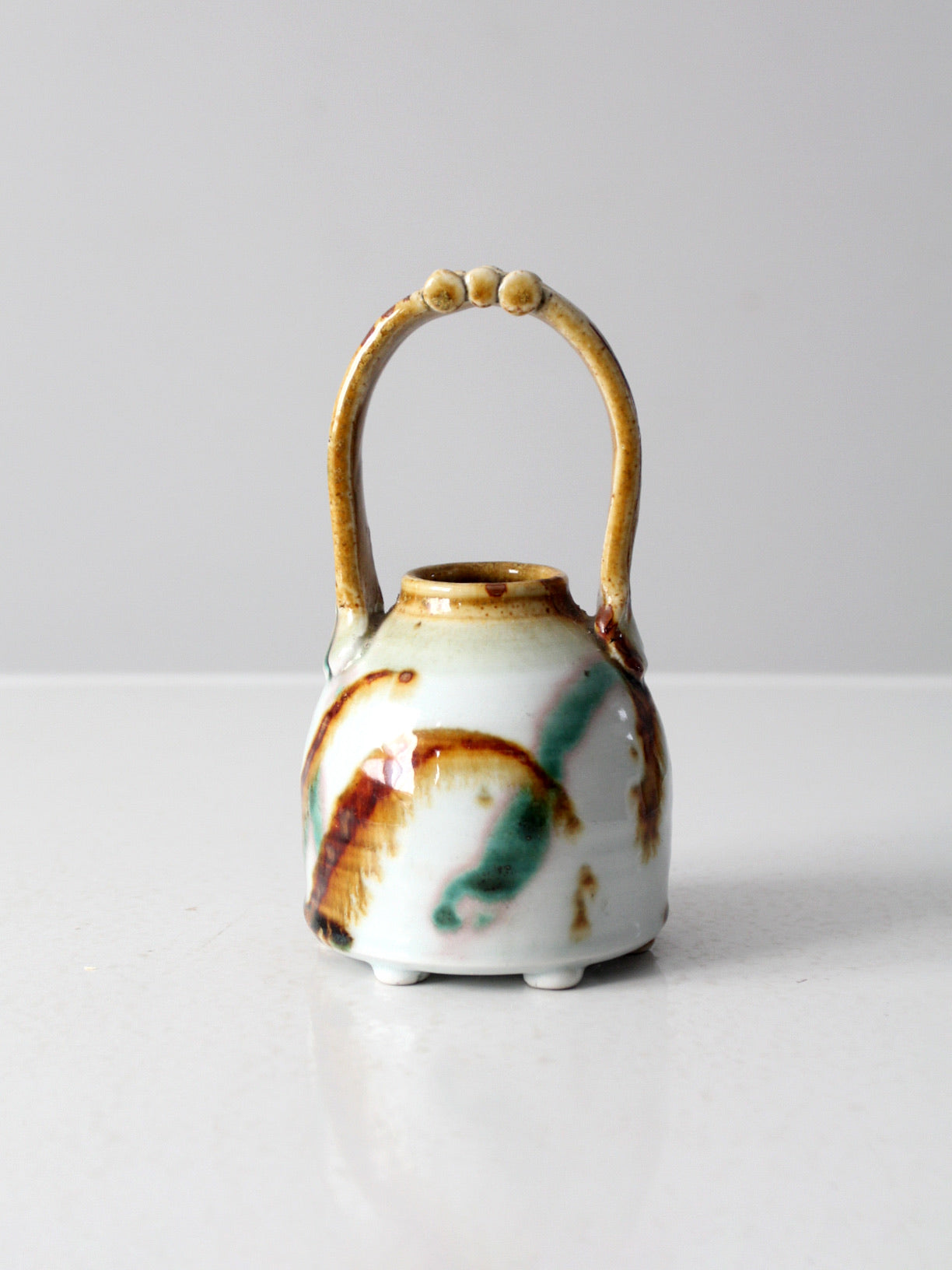 vintage studio pottery basket vase