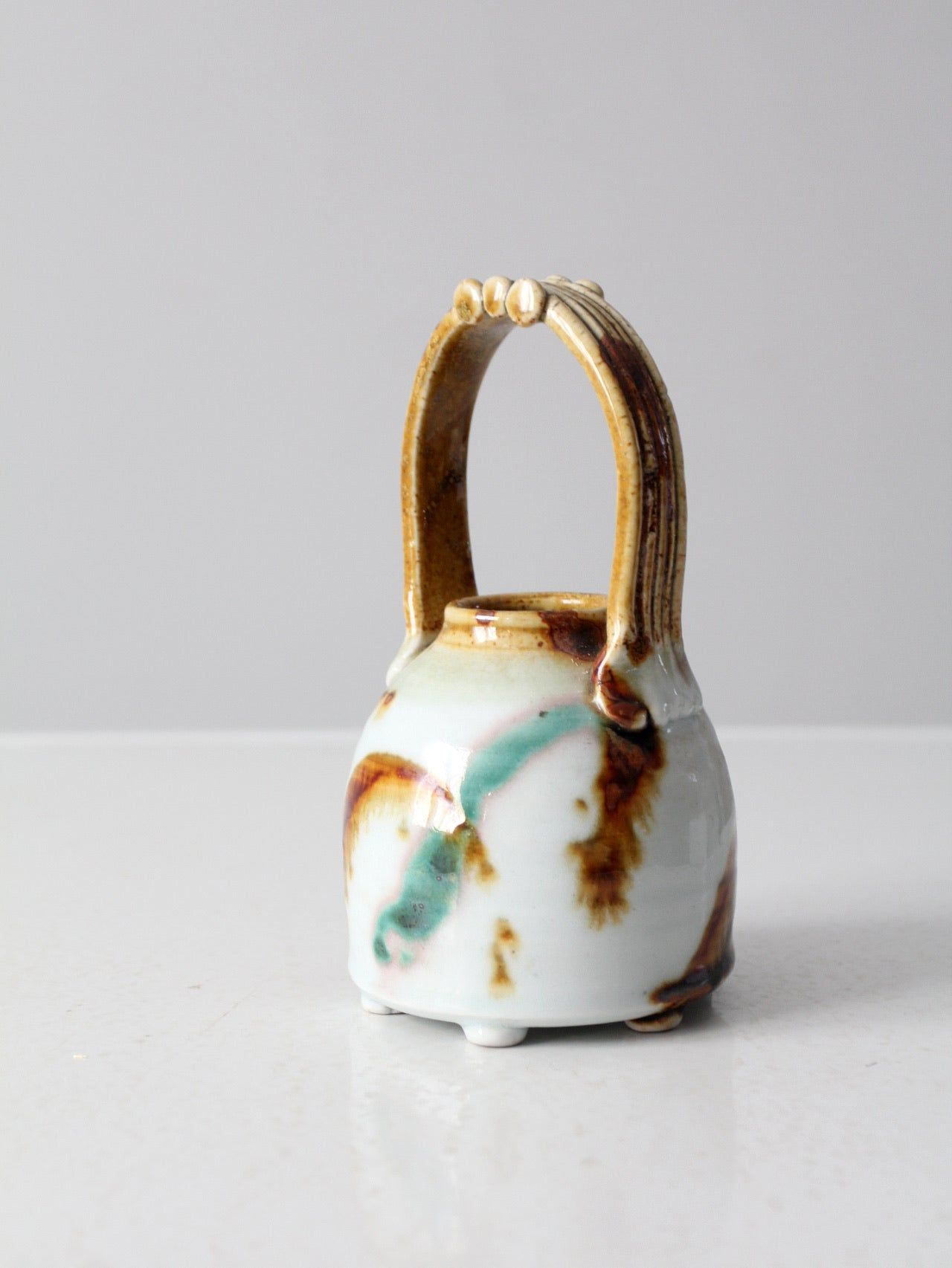 vintage studio pottery basket vase