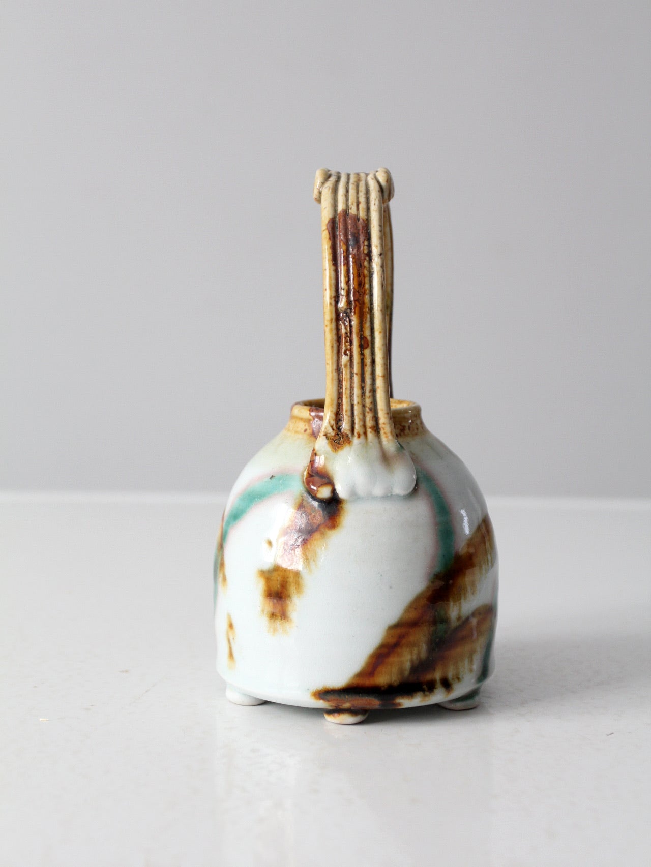 vintage studio pottery basket vase