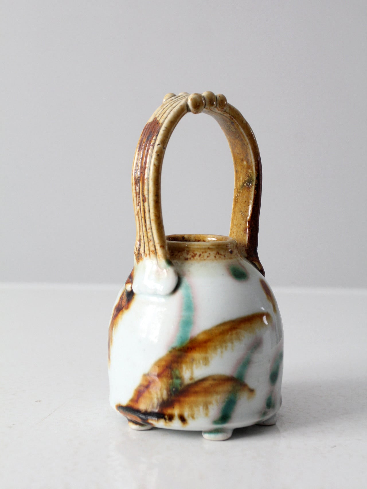 vintage studio pottery basket vase