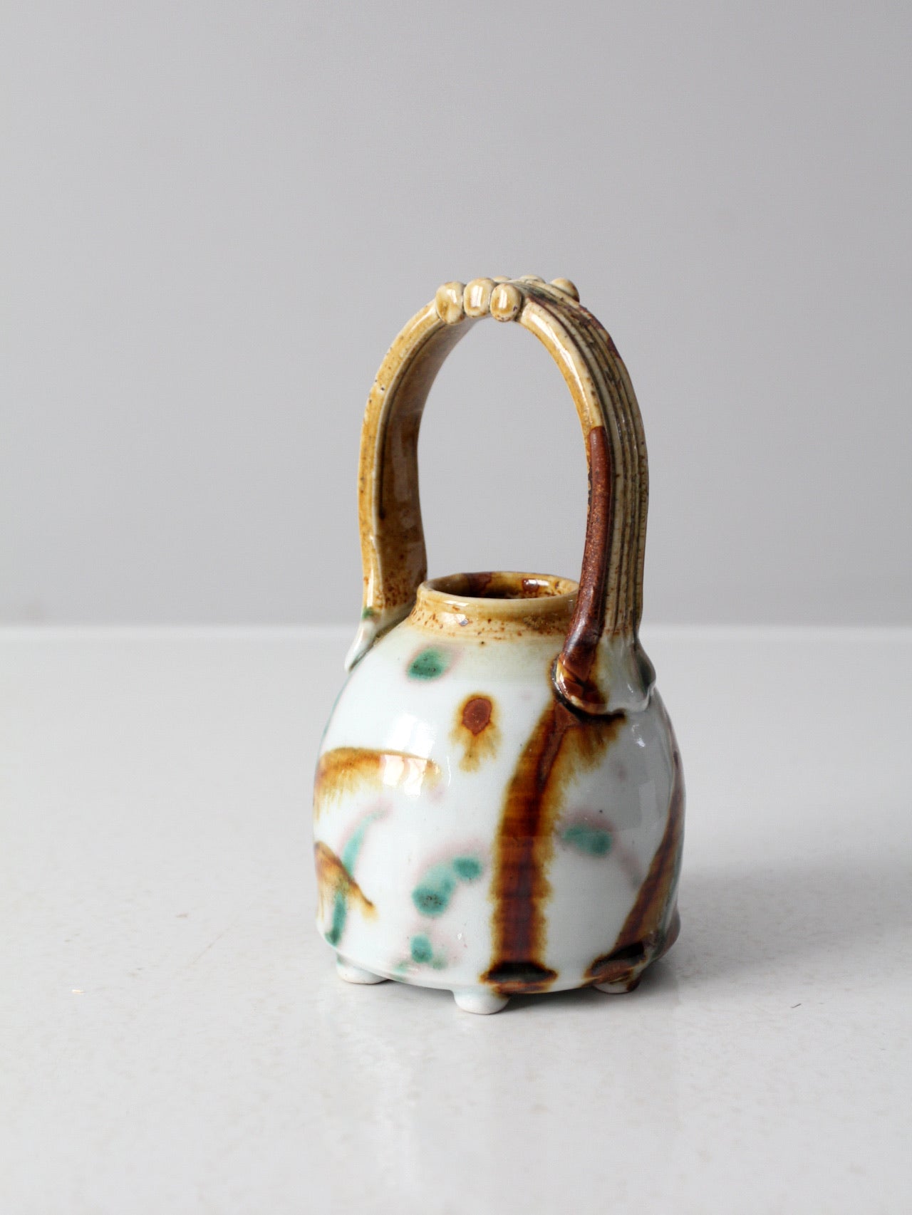 vintage studio pottery basket vase