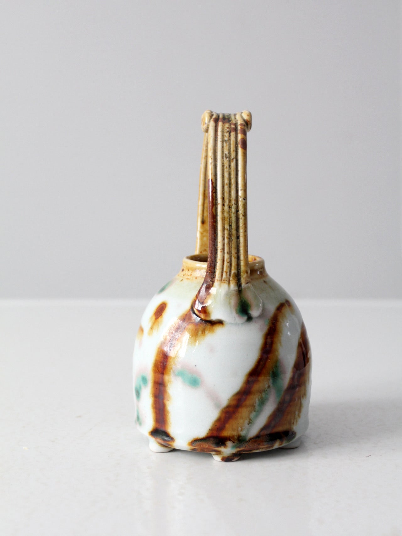 vintage studio pottery basket vase